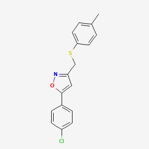 molecular formula C17H14ClNOS B2739178 5-(4-Chlorophenyl)-3-{[(4-methylphenyl)sulfanyl]methyl}isoxazole CAS No. 551921-52-9