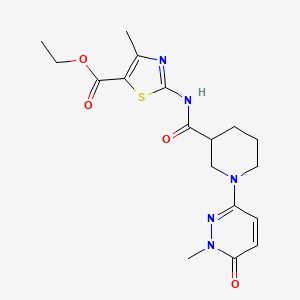 molecular formula C18H23N5O4S B2739180 Ethyl 4-methyl-2-(1-(1-methyl-6-oxo-1,6-dihydropyridazin-3-yl)piperidine-3-carboxamido)thiazole-5-carboxylate CAS No. 1396814-26-8