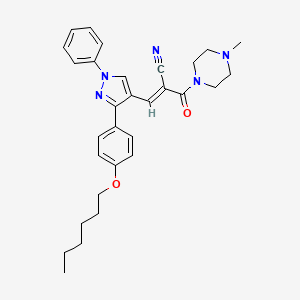 molecular formula C30H35N5O2 B2739191 (2E)-3-{3-[4-(hexyloxy)phenyl]-1-phenyl-1H-pyrazol-4-yl}-2-[(4-methylpiperazin-1-yl)carbonyl]prop-2-enenitrile CAS No. 956238-78-1