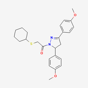 molecular formula C25H30N2O3S B2739200 1-[3,5-Bis(4-methoxyphenyl)-3,4-dihydropyrazol-2-yl]-2-cyclohexylsulfanylethanone CAS No. 403837-46-7