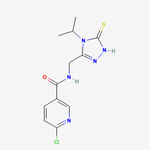 molecular formula C12H14ClN5OS B2739203 6-Chloro-N-[(4-propan-2-yl-5-sulfanylidene-1H-1,2,4-triazol-3-yl)methyl]pyridine-3-carboxamide CAS No. 1385346-09-7