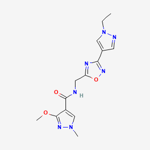 molecular formula C14H17N7O3 B2739215 N-((3-(1-ethyl-1H-pyrazol-4-yl)-1,2,4-oxadiazol-5-yl)methyl)-3-methoxy-1-methyl-1H-pyrazole-4-carboxamide CAS No. 2034229-18-8