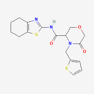 molecular formula C17H19N3O3S2 B2739219 5-oxo-N-(4,5,6,7-tetrahydrobenzo[d]thiazol-2-yl)-4-(thiophen-2-ylmethyl)morpholine-3-carboxamide CAS No. 1421441-38-4