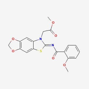 molecular formula C19H16N2O6S B2739223 (Z)-methyl 2-(6-((2-methoxybenzoyl)imino)-[1,3]dioxolo[4',5':4,5]benzo[1,2-d]thiazol-7(6H)-yl)acetate CAS No. 895429-80-8