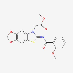 molecular formula C19H16N2O6S B2739223 methyl 2-[6-(2-methoxybenzoyl)imino-[1,3]dioxolo[4,5-f][1,3]benzothiazol-7-yl]acetate CAS No. 895429-80-8