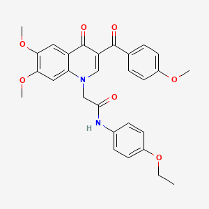 molecular formula C29H28N2O7 B2739241 2-[6,7-dimethoxy-3-(4-methoxybenzoyl)-4-oxoquinolin-1-yl]-N-(4-ethoxyphenyl)acetamide CAS No. 866590-29-6