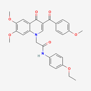 molecular formula C29H28N2O7 B2739241 2-[6,7-dimethoxy-3-(4-methoxybenzoyl)-4-oxo-1,4-dihydroquinolin-1-yl]-N-(4-ethoxyphenyl)acetamide CAS No. 866590-29-6