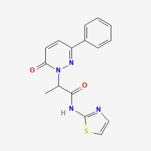 molecular formula C16H14N4O2S B2739260 2-(6-oxo-3-phenylpyridazin-1(6H)-yl)-N-(thiazol-2-yl)propanamide CAS No. 1203283-21-9