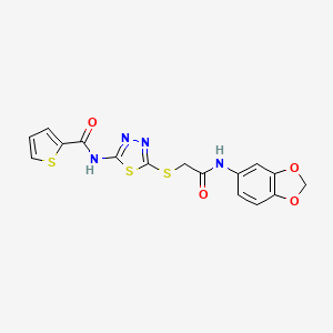 molecular formula C16H12N4O4S3 B2739277 N-(5-((2-(benzo[d][1,3]dioxol-5-ylamino)-2-oxoethyl)thio)-1,3,4-thiadiazol-2-yl)thiophene-2-carboxamide CAS No. 868976-33-4