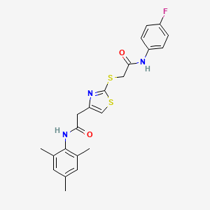 molecular formula C22H22FN3O2S2 B2739304 N-(4-fluorophenyl)-2-((4-(2-(mesitylamino)-2-oxoethyl)thiazol-2-yl)thio)acetamide CAS No. 941874-47-1
