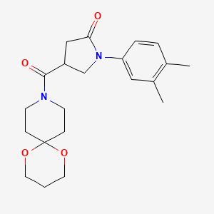 molecular formula C21H28N2O4 B2739308 1-(3,4-Dimethylphenyl)-4-(1,5-dioxa-9-azaspiro[5.5]undecane-9-carbonyl)pyrrolidin-2-one CAS No. 1351650-41-3