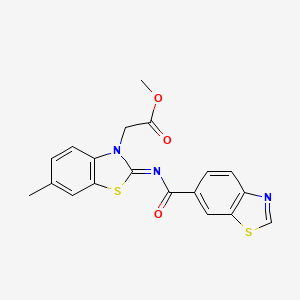 molecular formula C19H15N3O3S2 B2739323 (Z)-甲基 2-(2-((苯并[d]噻唑-6-甲酰)亚亚胺)-6-甲基苯并[d]噻唑-3(2H)-基)乙酸酯 CAS No. 897617-14-0