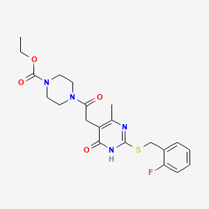 molecular formula C21H25FN4O4S B2739324 乙酸乙酯 4-(2-(2-((2-氟苄基)硫代)-4-甲基-6-氧代-1,6-二氢嘧啶-5-基)乙酰)哌嗪-1-甲酸酯 CAS No. 1105245-60-0