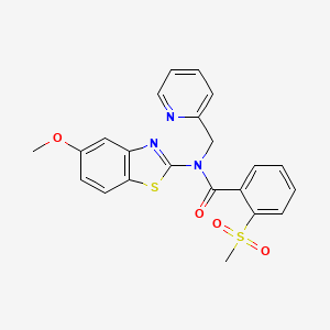 molecular formula C22H19N3O4S2 B2739338 N-(5-methoxybenzo[d]thiazol-2-yl)-2-(methylsulfonyl)-N-(pyridin-2-ylmethyl)benzamide CAS No. 899964-44-4