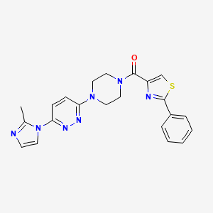 molecular formula C22H21N7OS B2739358 (4-(6-(2-methyl-1H-imidazol-1-yl)pyridazin-3-yl)piperazin-1-yl)(2-phenylthiazol-4-yl)methanone CAS No. 1396794-63-0