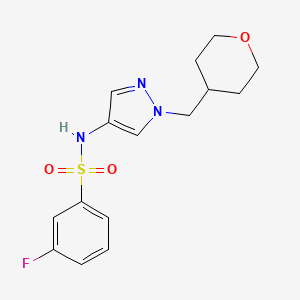 molecular formula C15H18FN3O3S B2739373 3-fluoro-N-(1-((tetrahydro-2H-pyran-4-yl)methyl)-1H-pyrazol-4-yl)benzenesulfonamide CAS No. 1706270-59-8