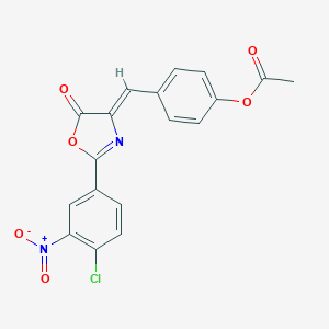 molecular formula C18H11ClN2O6 B273938 4-[(2-{4-chloro-3-nitrophenyl}-5-oxo-1,3-oxazol-4(5H)-ylidene)methyl]phenyl acetate 