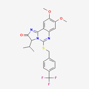 molecular formula C23H22F3N3O3S B2739387 3-isopropyl-8,9-dimethoxy-5-{[4-(trifluoromethyl)benzyl]sulfanyl}imidazo[1,2-c]quinazolin-2(3H)-one CAS No. 1024020-20-9