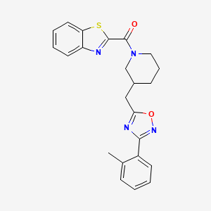 molecular formula C23H22N4O2S B2739389 Benzo[d]thiazol-2-yl(3-((3-(o-tolyl)-1,2,4-oxadiazol-5-yl)methyl)piperidin-1-yl)methanone CAS No. 1705207-28-8