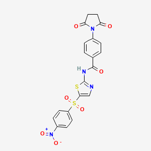 molecular formula C20H14N4O7S2 B2739404 4-(2,5-dioxopyrrolidin-1-yl)-N-[5-(4-nitrophenyl)sulfonyl-1,3-thiazol-2-yl]benzamide CAS No. 438034-85-6