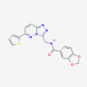 molecular formula C18H13N5O3S B2739444 N-((6-(thiophen-2-yl)-[1,2,4]triazolo[4,3-b]pyridazin-3-yl)methyl)benzo[d][1,3]dioxole-5-carboxamide CAS No. 2034262-50-3