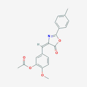 molecular formula C20H17NO5 B273945 2-methoxy-5-[(2-(4-methylphenyl)-5-oxo-1,3-oxazol-4(5H)-ylidene)methyl]phenyl acetate 