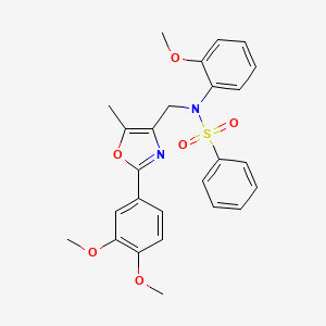 molecular formula C26H26N2O6S B2739451 N-((2-(3,4-dimethoxyphenyl)-5-methyloxazol-4-yl)methyl)-N-(2-methoxyphenyl)benzenesulfonamide CAS No. 1251581-85-7