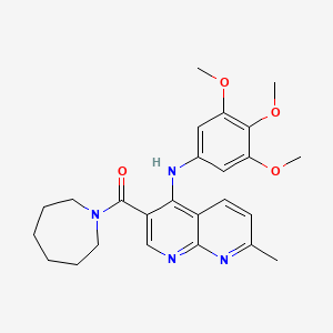 molecular formula C25H30N4O4 B2739452 环庚烷-1-基(7-甲基-4-((3,4,5-三甲氧基苯基)氨基)-1,8-萘啉-3-基)甲酮 CAS No. 1251586-84-1