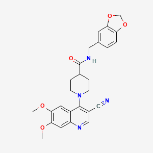 molecular formula C26H26N4O5 B2739460 N-(benzo[d][1,3]dioxol-5-ylmethyl)-1-(3-cyano-6,7-dimethoxyquinolin-4-yl)piperidine-4-carboxamide CAS No. 1226435-16-0