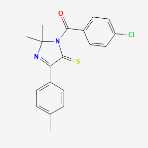 molecular formula C19H17ClN2OS B2739471 (4-chlorophenyl)(2,2-dimethyl-5-thioxo-4-(p-tolyl)-2,5-dihydro-1H-imidazol-1-yl)methanone CAS No. 899910-96-4