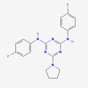 molecular formula C19H18F2N6 B2739477 N2,N4-bis(4-fluorophenyl)-6-(pyrrolidin-1-yl)-1,3,5-triazine-2,4-diamine CAS No. 898622-85-0