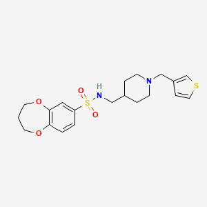 molecular formula C20H26N2O4S2 B2739486 N-((1-(thiophen-3-ylmethyl)piperidin-4-yl)methyl)-3,4-dihydro-2H-benzo[b][1,4]dioxepine-7-sulfonamide CAS No. 1448059-33-3