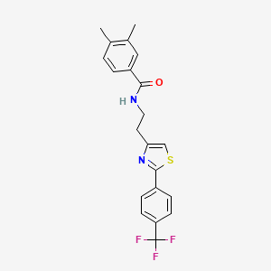 molecular formula C21H19F3N2OS B2739527 3,4-dimethyl-N-(2-{2-[4-(trifluoromethyl)phenyl]-1,3-thiazol-4-yl}ethyl)benzamide CAS No. 896377-20-1