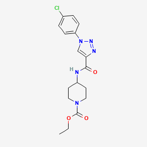 molecular formula C17H20ClN5O3 B2739531 乙酸-4-({[1-(4-氯苯基)-1H-1,2,3-噁唑-4-基]羰基}氨基)哌啶-1-羧酸乙酯 CAS No. 1207021-25-7