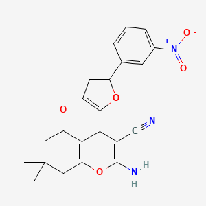 molecular formula C22H19N3O5 B2739539 2-amino-7,7-dimethyl-4-[5-(3-nitrophenyl)furan-2-yl]-5-oxo-5,6,7,8-tetrahydro-4H-chromene-3-carbonitrile CAS No. 329923-01-5