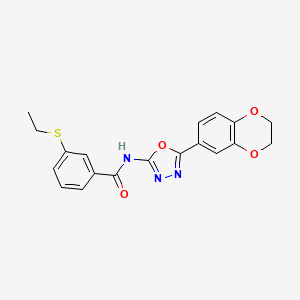 molecular formula C19H17N3O4S B2739556 N-[5-(2,3-dihydro-1,4-benzodioxin-6-yl)-1,3,4-oxadiazol-2-yl]-3-ethylsulfanylbenzamide CAS No. 886913-69-5