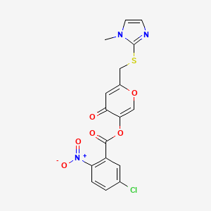 molecular formula C17H12ClN3O6S B2739562 6-(((1-甲基-1H-咪唑-2-基)硫基)甲基)-4-氧代-4H-吡喃-3-基-5-氯-2-硝基苯甲酸酯 CAS No. 896309-85-6
