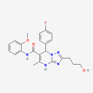 molecular formula C23H24FN5O3 B2739566 7-(4-fluorophenyl)-2-(3-hydroxypropyl)-N-(2-methoxyphenyl)-5-methyl-4,7-dihydro-[1,2,4]triazolo[1,5-a]pyrimidine-6-carboxamide CAS No. 540506-51-2