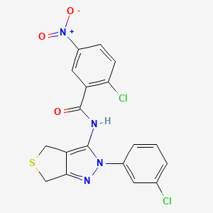 molecular formula C18H12Cl2N4O3S B2739568 2-chloro-N-(2-(3-chlorophenyl)-4,6-dihydro-2H-thieno[3,4-c]pyrazol-3-yl)-5-nitrobenzamide CAS No. 450340-88-2