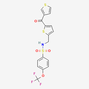 molecular formula C17H12F3NO4S3 B2739582 N-((5-(thiophene-3-carbonyl)thiophen-2-yl)methyl)-4-(trifluoromethoxy)benzenesulfonamide CAS No. 1797760-93-0