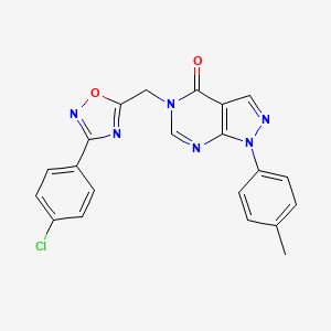 molecular formula C21H15ClN6O2 B2739588 5-((3-(4-chlorophenyl)-1,2,4-oxadiazol-5-yl)methyl)-1-(p-tolyl)-1H-pyrazolo[3,4-d]pyrimidin-4(5H)-one CAS No. 1189854-86-1