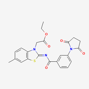 molecular formula C23H21N3O5S B2739599 (Z)-ethyl 2-(2-((3-(2,5-dioxopyrrolidin-1-yl)benzoyl)imino)-6-methylbenzo[d]thiazol-3(2H)-yl)acetate CAS No. 897734-58-6