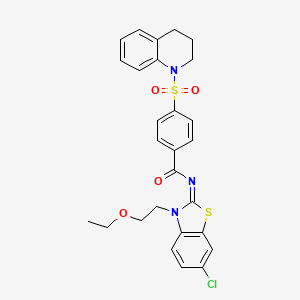 molecular formula C27H26ClN3O4S2 B2739611 (Z)-N-(6-氯-3-(2-乙氧基乙基)苯并[3,4-d]噻唑-2(3H)-基亚甲基)-4-((3,4-二氢喹啉-1(2H)-基)磺酰基)苯甲酰胺 CAS No. 865162-53-4
