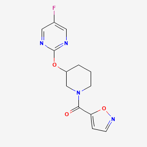 molecular formula C13H13FN4O3 B2739614 (3-((5-Fluoropyrimidin-2-yl)oxy)piperidin-1-yl)(isoxazol-5-yl)methanone CAS No. 2034396-72-8