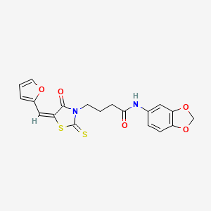 molecular formula C19H16N2O5S2 B2739616 (E)-N-(苯并[d][1,3]二噁杂环-5-基)-4-(5-(呋喃-2-基甲亚基)-4-氧代-2-硫代噻唑烷-3-基)丁酰胺 CAS No. 682763-97-9