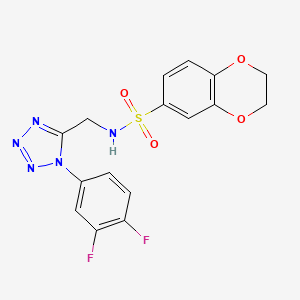 molecular formula C16H13F2N5O4S B2739621 N-((1-(3,4-difluorophenyl)-1H-tetrazol-5-yl)methyl)-2,3-dihydrobenzo[b][1,4]dioxine-6-sulfonamide CAS No. 921084-11-9