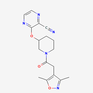 molecular formula C17H19N5O3 B2739626 3-((1-(2-(3,5-Dimethylisoxazol-4-yl)acetyl)piperidin-3-yl)oxy)pyrazine-2-carbonitrile CAS No. 2034503-50-7