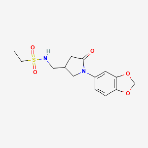 molecular formula C14H18N2O5S B2739632 N-((1-(benzo[d][1,3]dioxol-5-yl)-5-oxopyrrolidin-3-yl)methyl)ethanesulfonamide CAS No. 954634-49-2