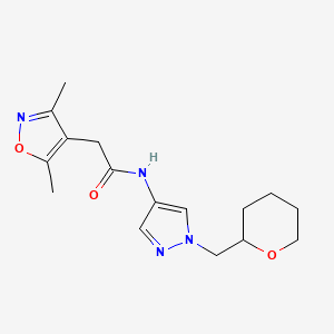 molecular formula C16H22N4O3 B2739650 2-(3,5-二甲基异噁唑-4-基)-N-(1-((四氢-2H-吡喃-2-基)甲基)-1H-吡唑-4-基)乙酰胺 CAS No. 2034228-94-7