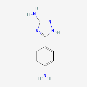 molecular formula C8H9N5 B2739653 1H-1,2,4-Triazol-5-amine, 3-(4-aminophenyl)- CAS No. 168893-40-1